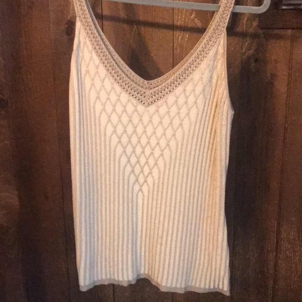 Women's Cream Knit Tank Top with Crochet Trim